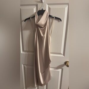 Peyton Ruched Satin Cowl Halter Mini Sheath Dress